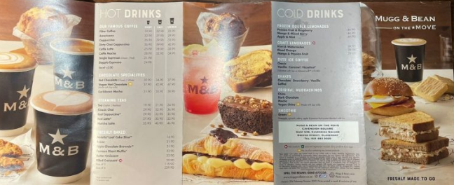 Mugg and Bean Menu